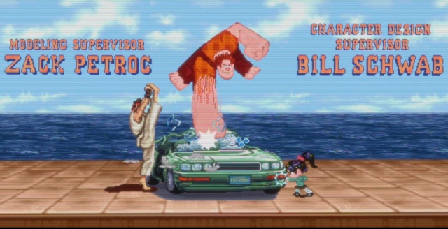 Ryu wrecks a car with the help of Wreck-It Ralph.